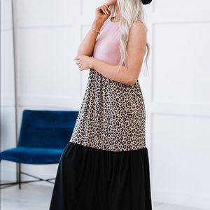 P & Rose Girl Next Door Full Size Run Leopard Color Block Dress